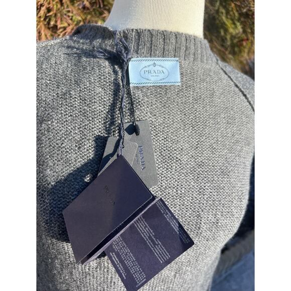 Prada Bead & Feather Embellished Gray Cashmere Cardigan - Picture 4 of 6